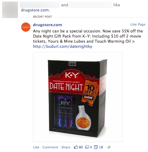 Drugstore.com used Facebook social ads to help sell KY Jelly's new product.