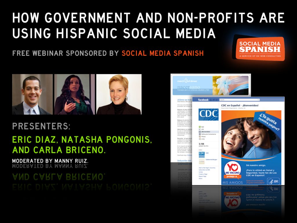 One of Nativa's and O.Y.E.'s early webinar advertisements for the CDC partnership which had only recently been acquired. Early on in our multicultural journey, Nativa was known as DK Web Consulting, and O.Y.E. as Social Media Spanish.