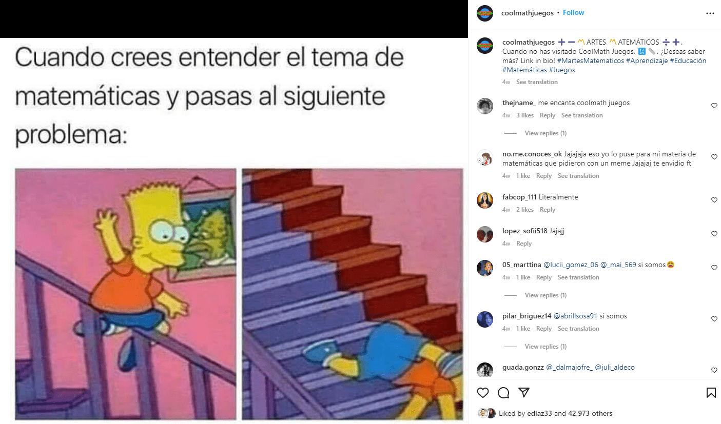 The above Simpson’s Themed post gained 42,000 likes for CoolmathJuegos